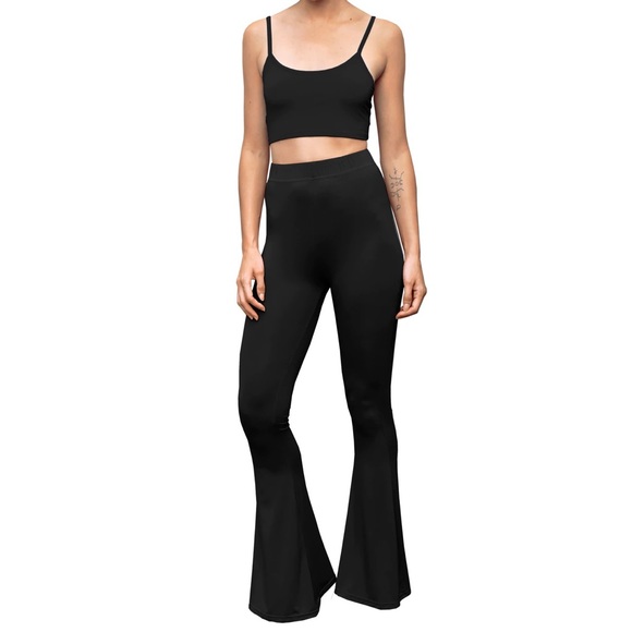 Bell bottom pants and crop cami top in solid black - Picture 4 of 9
